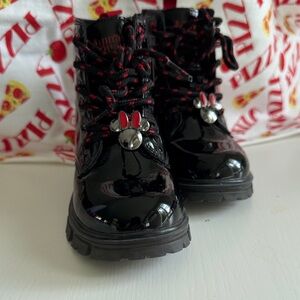 Disney Glossy Black Boots with Red Accents